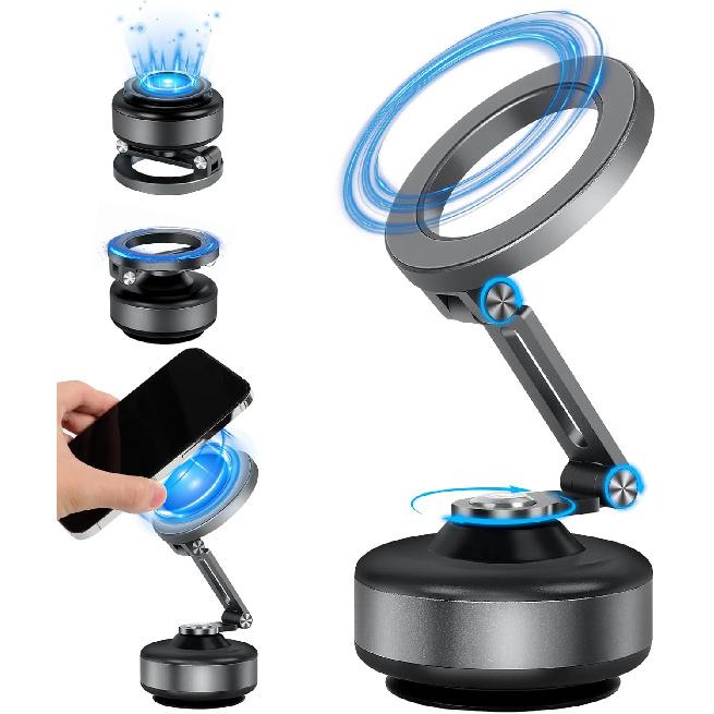 Electric Vacuum Magnetic Suction Phone Holder,360° XO Rotating Electric Vacuum Magnetic Car Phone Mount, Adjustable Foldable Strong Suction Car