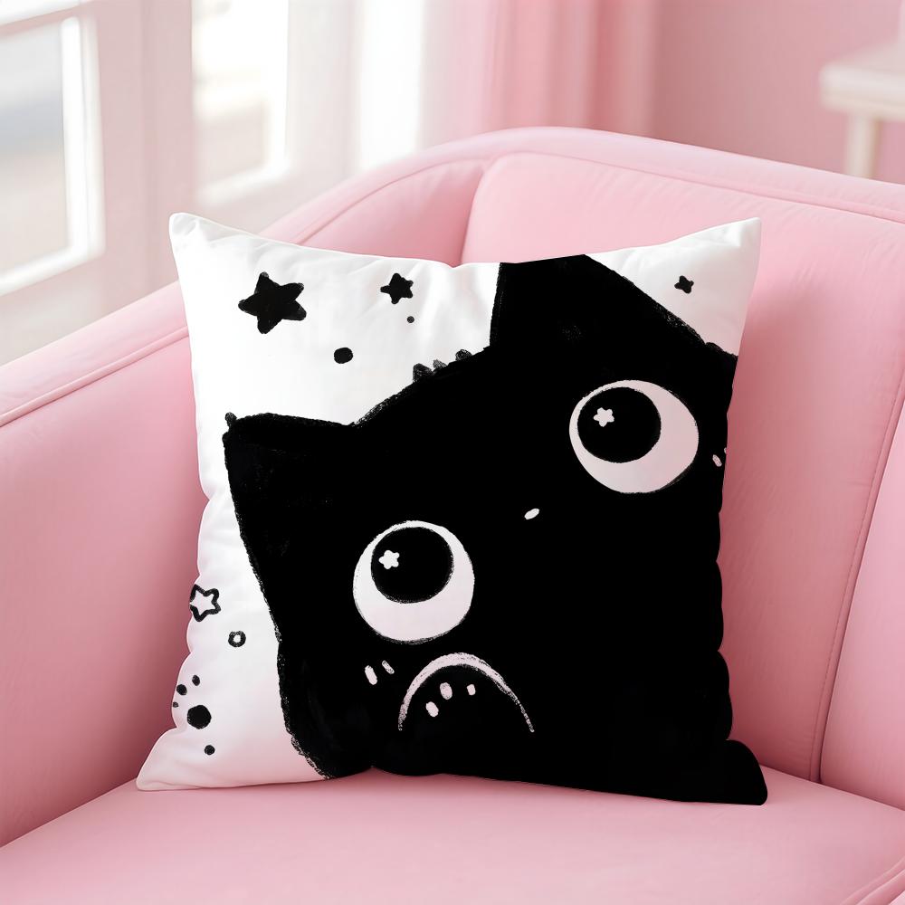 Creative Cute Minimal Art Black Kitten Cat Head Cushion Cover Pillow Case Soft Skin Friendly Fabric  Concealed Zipper
