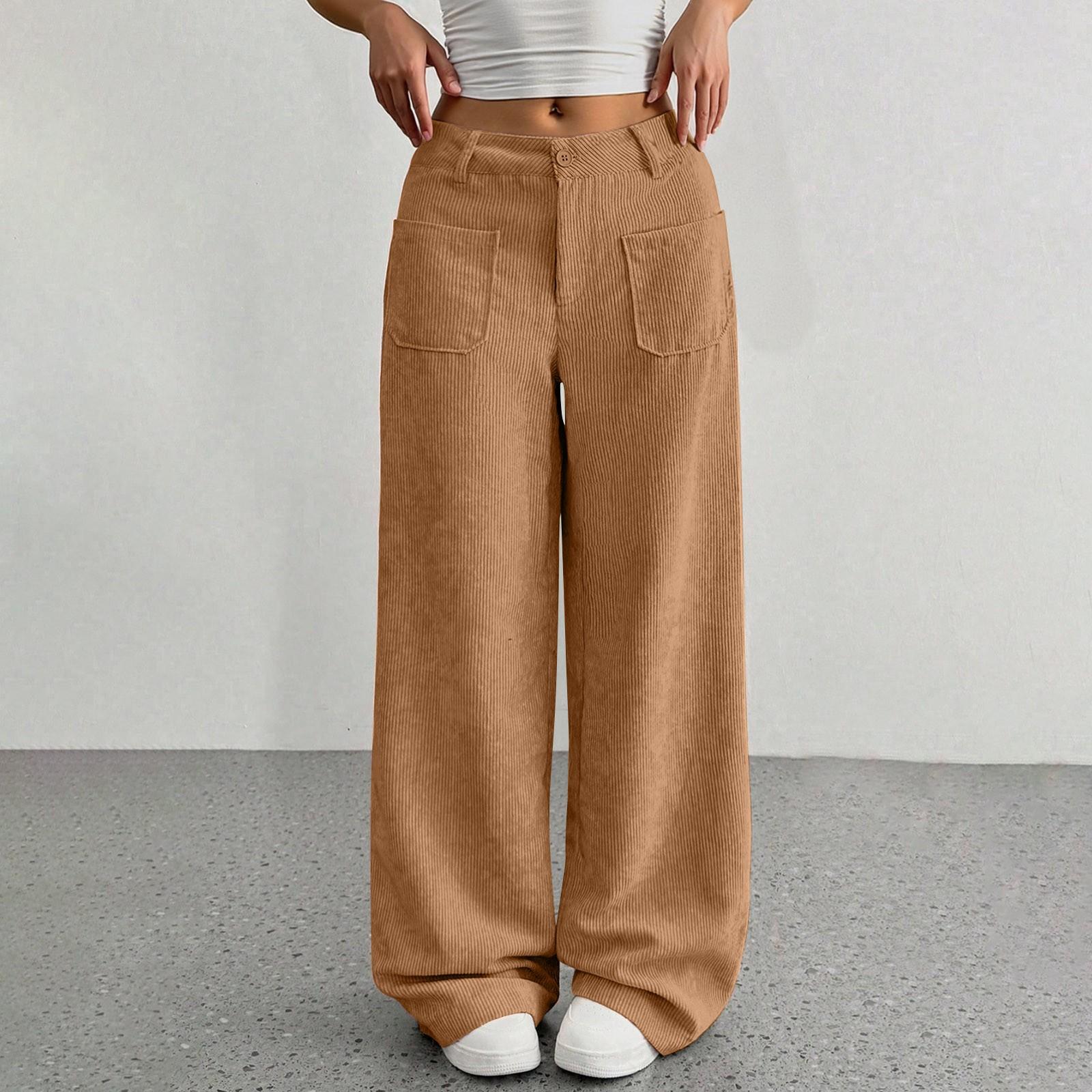 

Corduroy Pants For Women Casual Elastic Waist Straight Leg Pants Loose Comfy Trousers With Pockets L