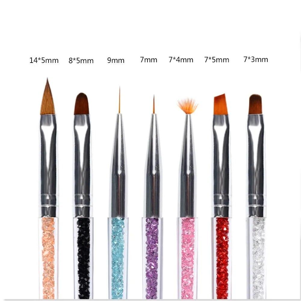 Nail Brush 7Pcs/set Nail Art Brush Set Gel Nail Painting Brushes with Rhinestone Handle Nail Liner Brush Nail Drawing Pen