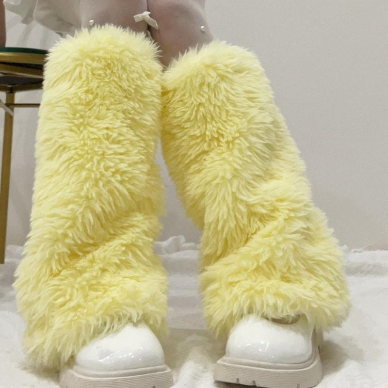 Winter Leggings Covers Leg Warmer Boot Socks Aesthetic Solid Color Warm Furry Plush Boot Cuffs Toppers Leg Gaiters Cover