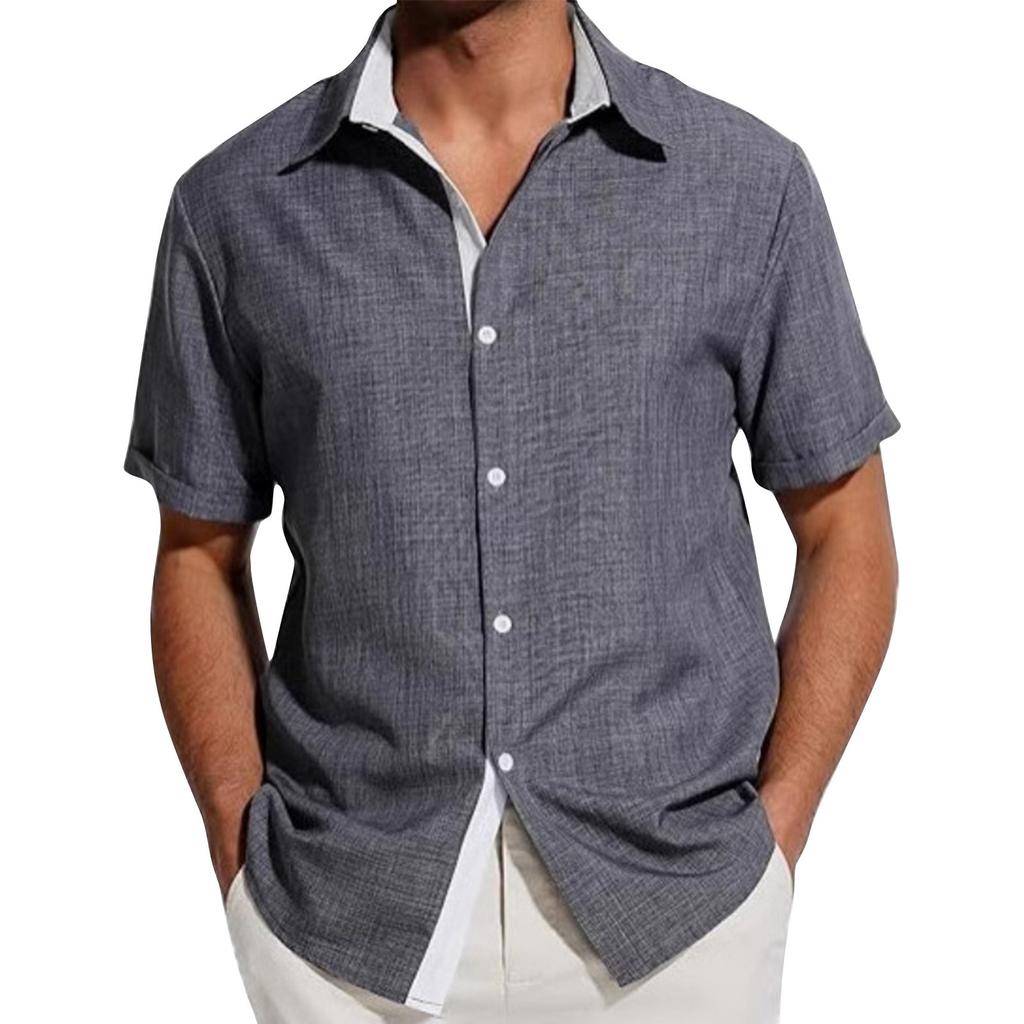 Men's Summer Colorblock Lapel Short-Sleeved Shirt Men's Casual Fashion Short-Sleeved Shirt