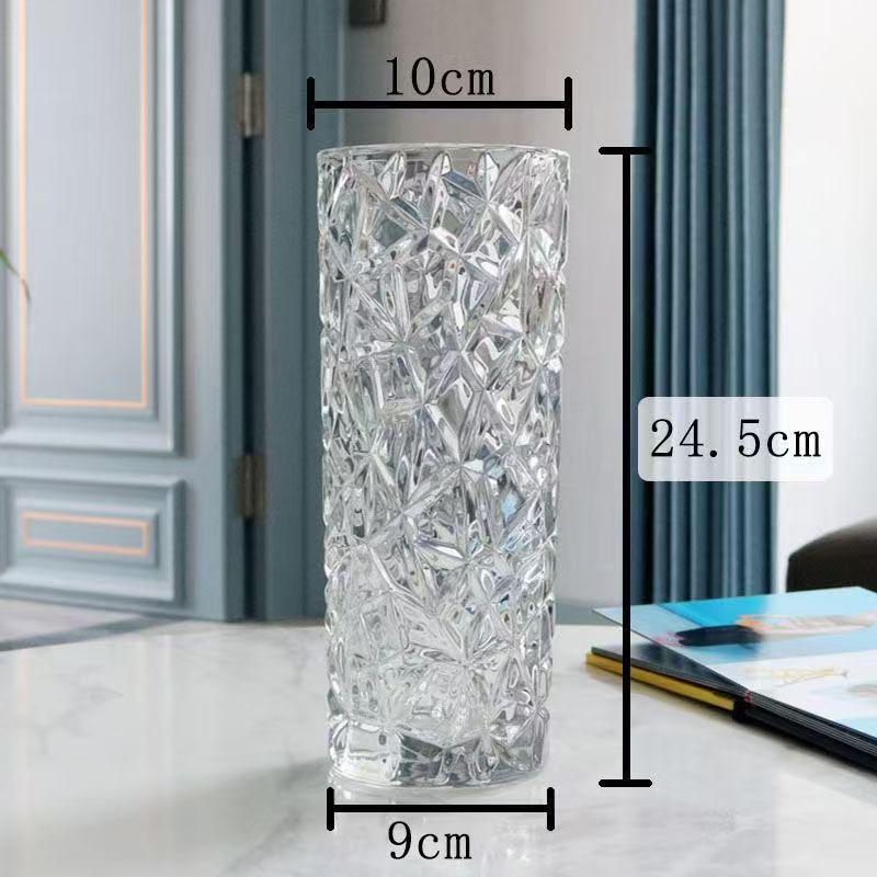 Nordic Light Luxury Crystal White Glass Vase with Wooden Holder for Fresh Flowers - Living Room Decor