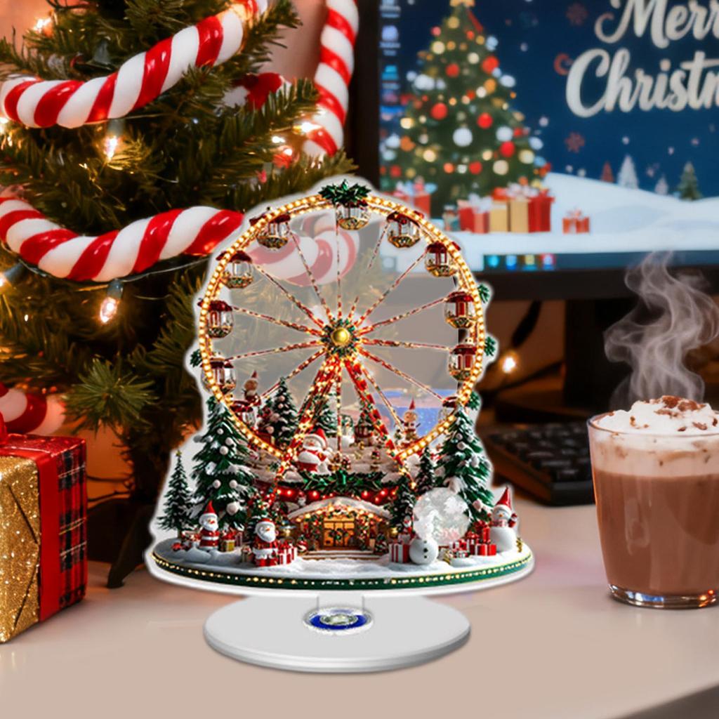 Christmas Table Decorations 2D Holiday Ferris Wheels Rotating Base Christmas Decorations Indoor With Tree Design For Tiered Tray