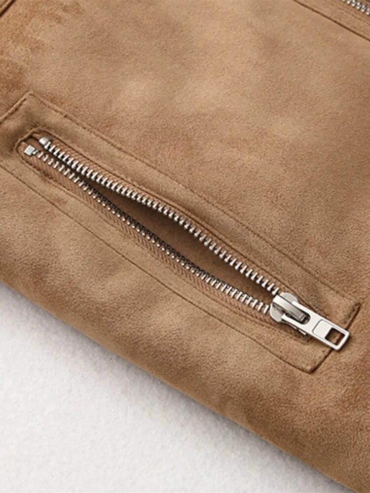 Dámské Elaegantní dvoulícní kožešinový midi kabát Vintage Dlouhý rukáv Klopa Kapsa Zip Dlouhá zimní bunda Dámský Silný Streetwear Kabát