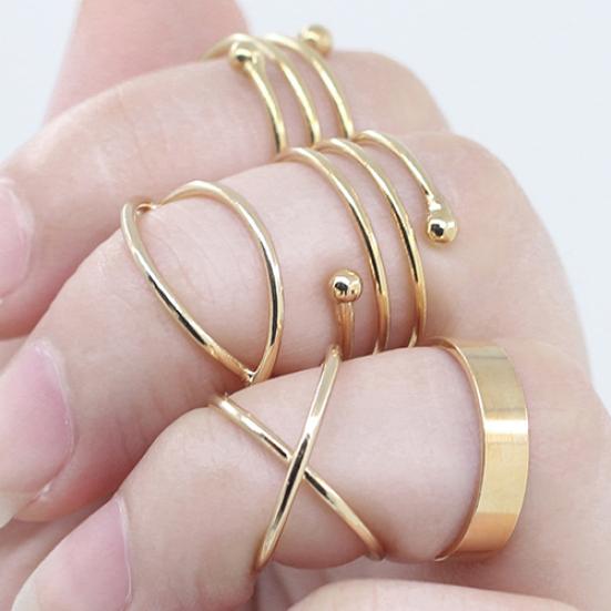 6Pcs/Set Women Golden Tone Stack Plain Slim Band Midi Ring Spiral Knuckle Rings
