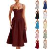 Women's Summer A-Line Midi Dress Sleeveless Spaghetti Strap Slim Fit Waist Casual Dress