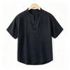 2026 Men's Summer Stand Collar Cotton Linen Short Sleeve Casual Shirt - Breathable, Loose Fit