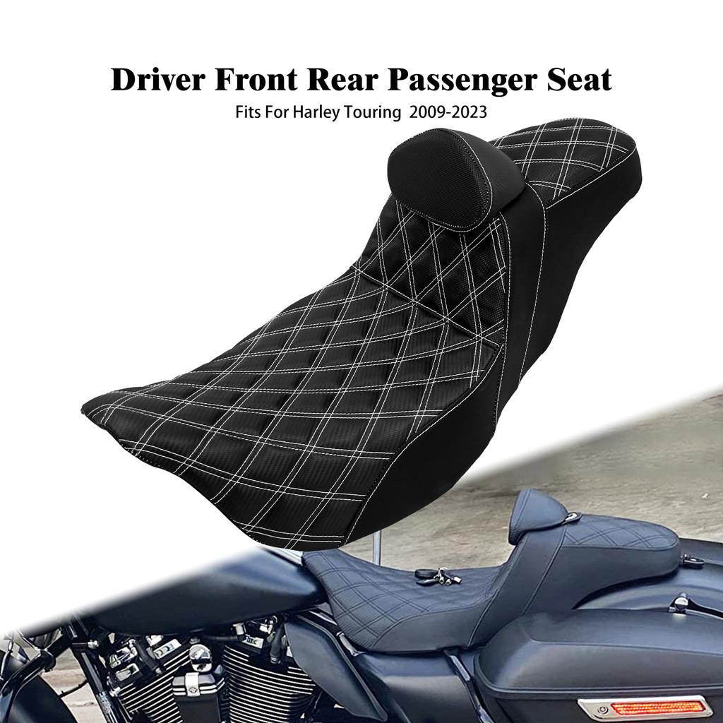 Motorcycle Two-Up Front Rear Driver Passenger Seat With Driver Backrest Cushions For Harley Touring Electra Glide FLTRX 09-2023