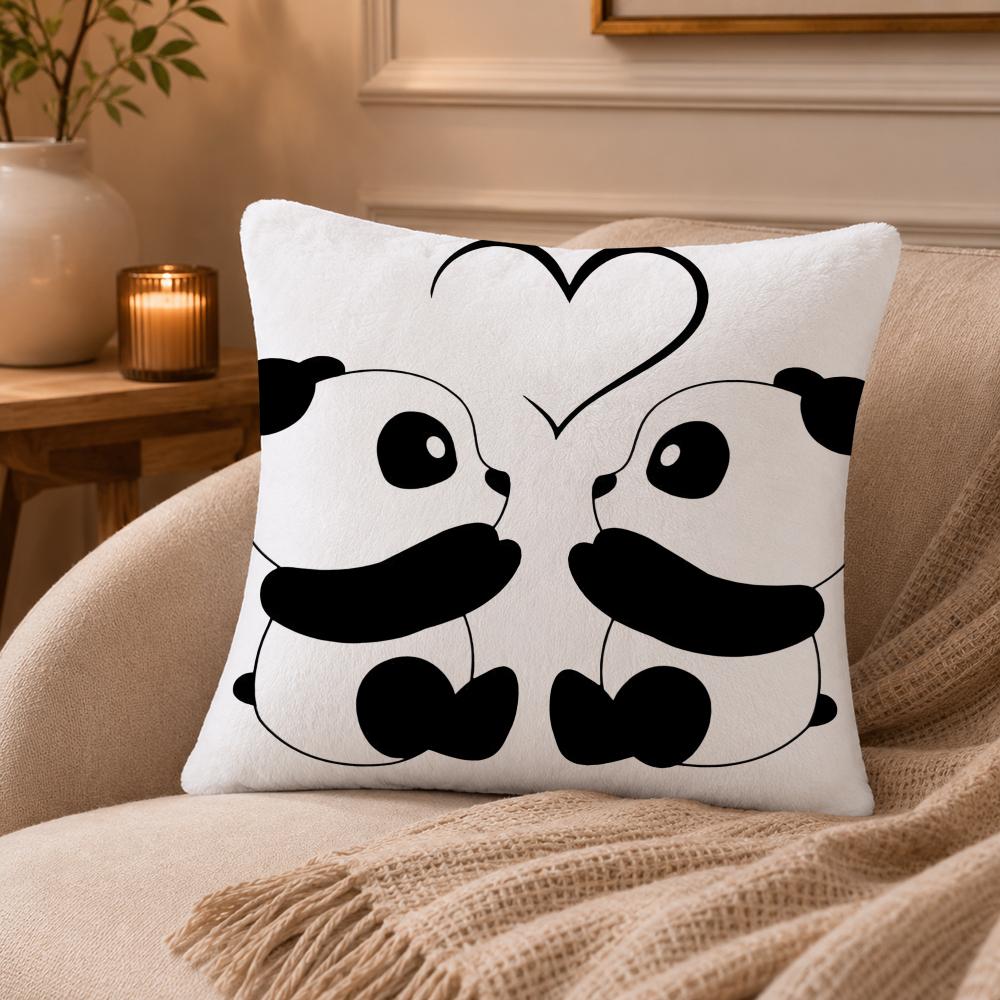 Lovely Panda Cushion Cover Anti-dustmite Pillowcase Invisible Zipper Silky Short Plush Sofa Cushion Cover