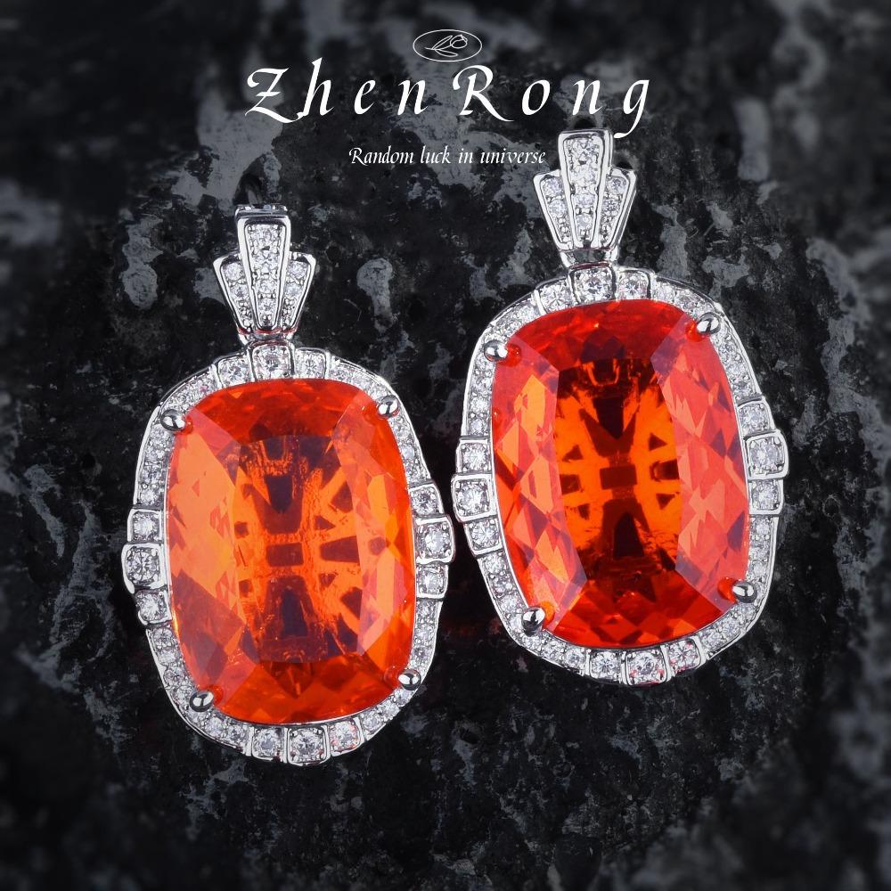 Women Jewelry Set Luxury Vintage Orange Gemstone Necklace Earrings Ring with Pendant Heavy Duty Design