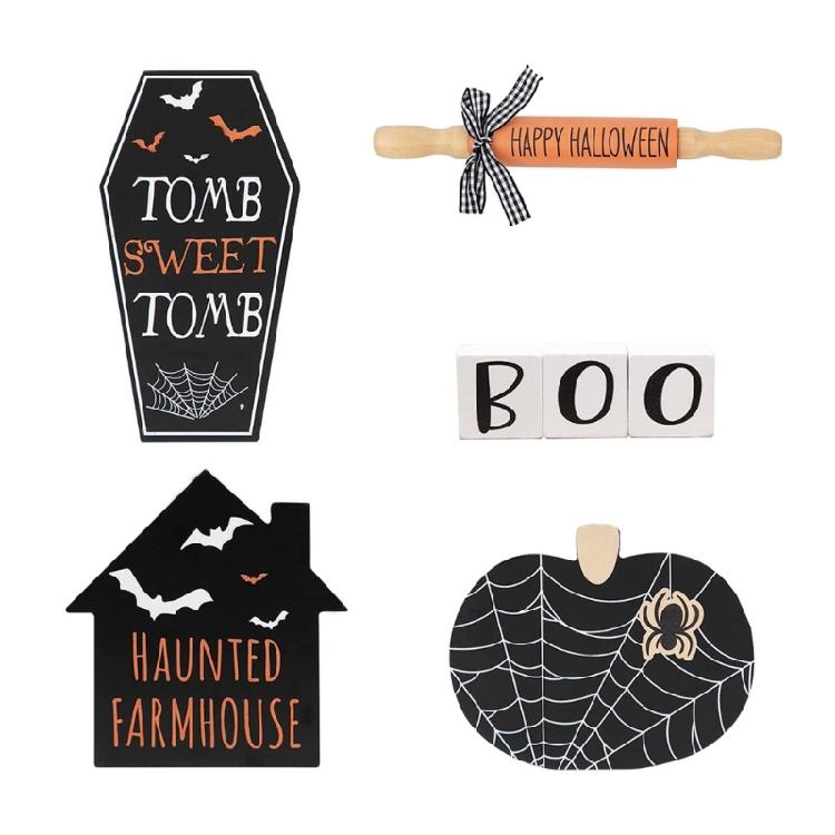 Halloween Tiered Tray Decor Wood Sign Holiday Party Decoration