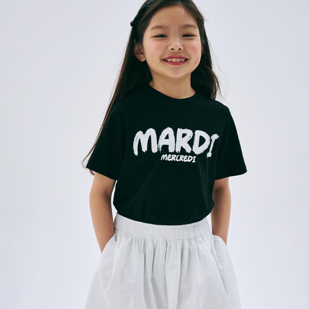 [mardimercredi] KIDS T-SHIRT BRUSH LOGO CONTRAST_BLACK WHITE M(110)