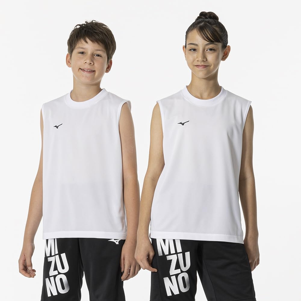 Mizuno NaviDry Training Wear Tank Round UPF Top, Shirt, Neck, Sleeveless, Junior, Moisture-Wicking, Quick-Drying, 15, Unisex, 32MAB499, White/Black