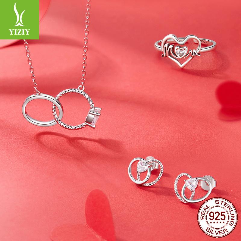 S925 Sterling Silver Mother'S Day Double Ring Love Stud Earrings Versatile Ear Jewelry Women'S Cross-Border