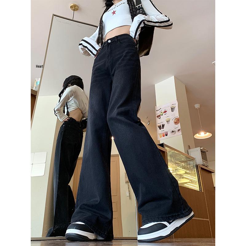 Women's Plus Size High Waist Retro Flare Jeans, Slimming Micro-Horseshoe Design for Spring & Autumn 2024