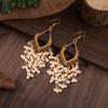 Manwang Geometric Pearl Tassel Earrings for Women, Vintage Alloy Dangle Drop Earrings