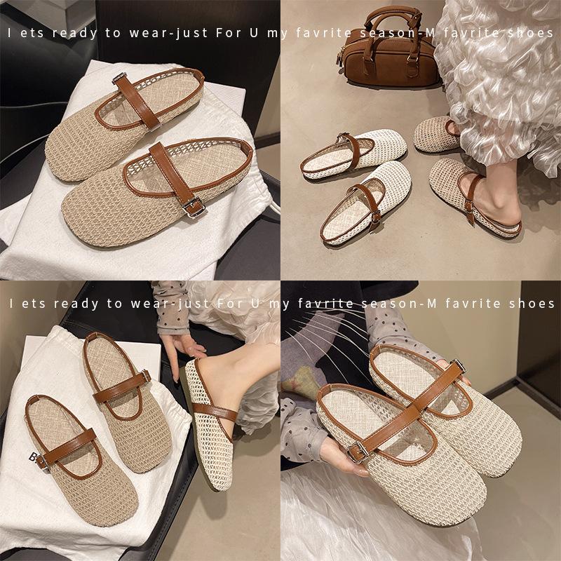 French flat-bottomed bag head and half slippers for women's summer wear 2025 versatile skirt mesh breathable sandals thick bottom