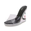Thick-soled transparent waterproof table high-heeled cool slippers special-shaped heel outer wear crystal princess wedge heel women's shoes college