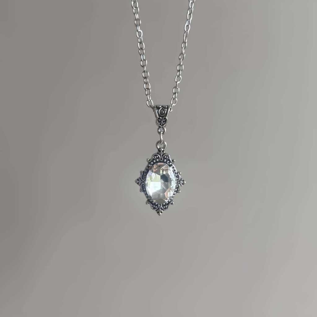 Collana Ciondolo Rubino Vittoriano per Donna con Catena in Lega e Pietre Preziose Eleganti per Feste