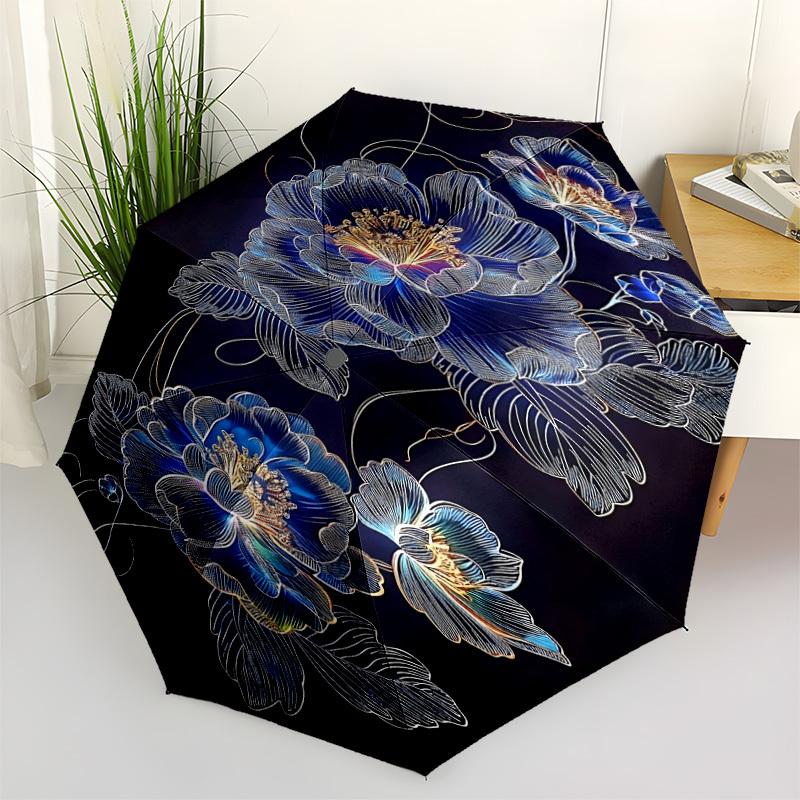 1pc Floral Design Automatic Folding Umbrella - 8-Rib Compact Travel Umbrella Durable & Portable for Outdoor Use, Perfect Gift095