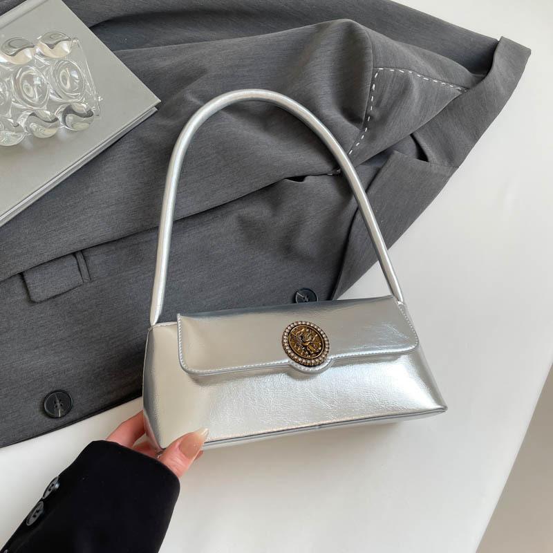 

Французская ретро сумка подмышку женская 2025 новая простая легкая роскошная сумочка модная сумка через плечо повседневная женская сумка серебряный