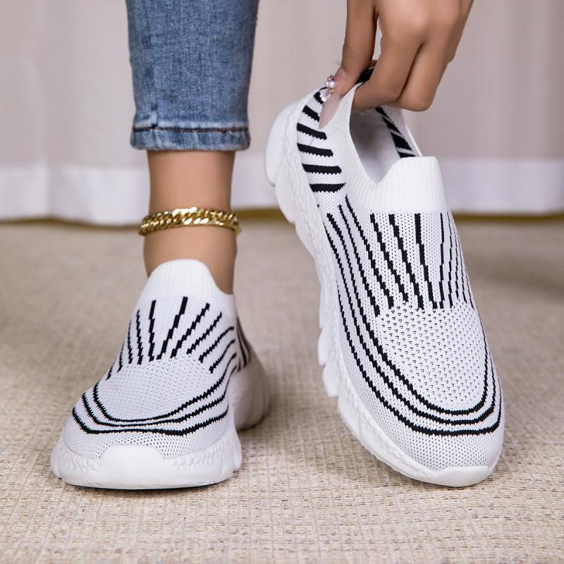 Ladies Knitted Walking Shoes Breathable Mesh Women's Flats Jogging Casual Sports Shoes Lightweight Slip-on Loafers