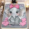 Cute Elephant with Pink Bow Heart Pattern Fleece Blanket Soft Flannel Throw Blanket for Kids Girls Bedroom Decor Cozy WarmWinter