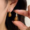 Fantasy Cubic Zirconia Water Drop Natural Stone Tiger Eye Dangle Earrings For Women Real Gold Plated Party Jewelry