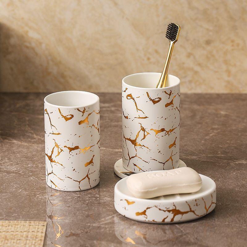 Gold Plated Ceramic Mouthwash Cup Soap Dish Lotion Bottle Home Bathroom Accessories Delicate Shampoo Moisture Bottling Soap Dish