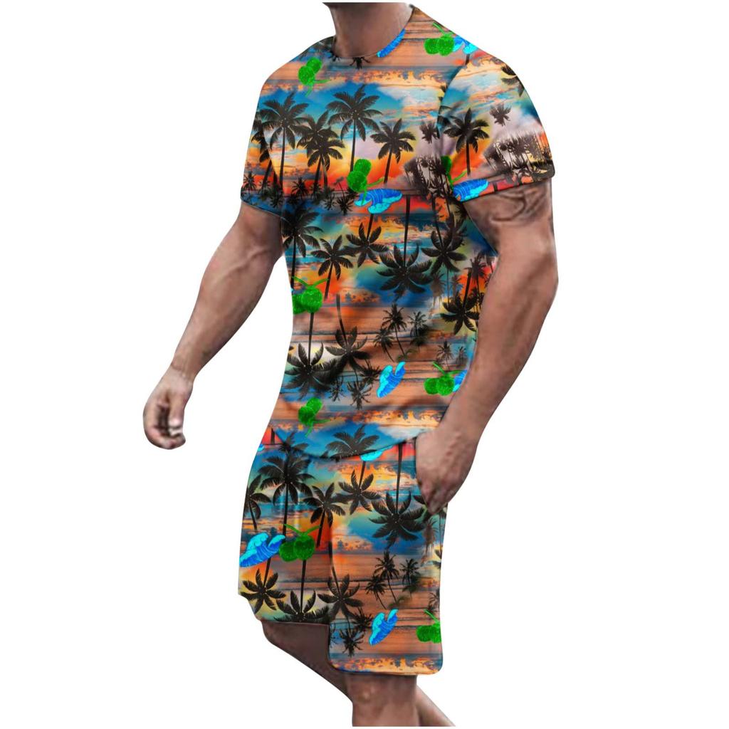 Moda Hawaii Tişört Setleri Hindistan Cevizi Ağacı 3D Baskı Erkek Yaz Eşofman Sokak Giyim Tişört Şort 2 Parça Çocuk Takımları Giyim