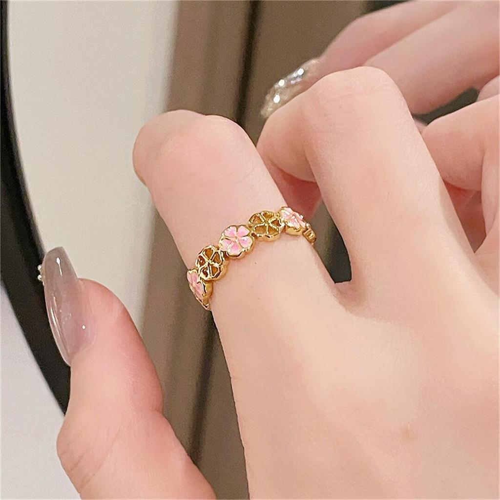 Gold Medieval Enamel Dripping Open Ring Flower Retro Ethnic Color National Style Personalized Luxury Ring