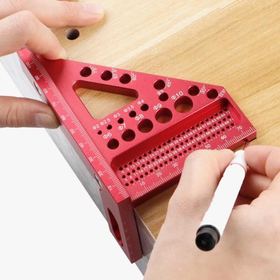 1/2Pcs 3D Aluminum Alloy Triangle Ruler with Drill Guide Holes Protractor Ruler 45/90 Multi