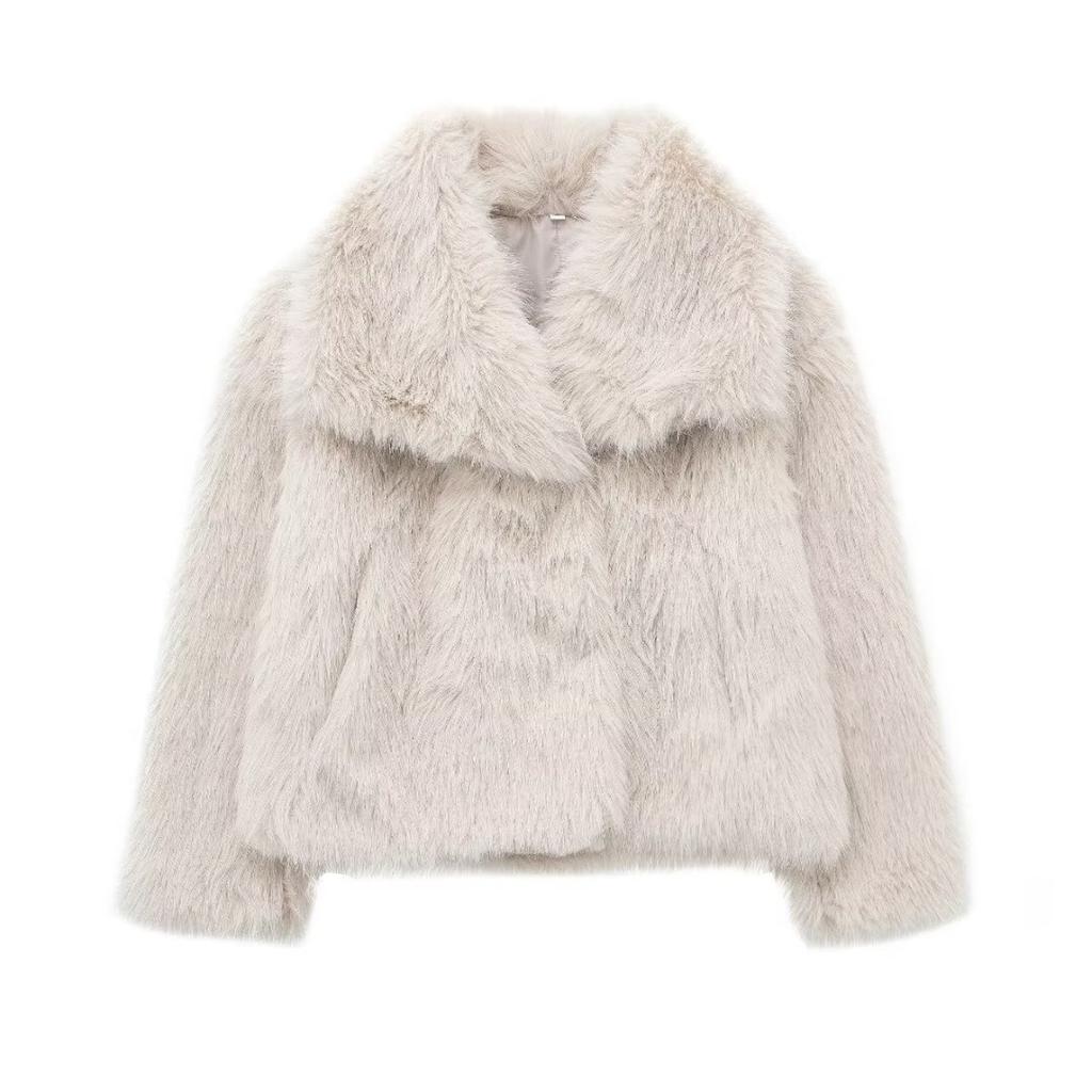Women's Loose Lapel Faux Fur Coat, Fashion Solid Color Elegant Warm Furry Outwear For Women, European American Style Crossborder Female Jacket