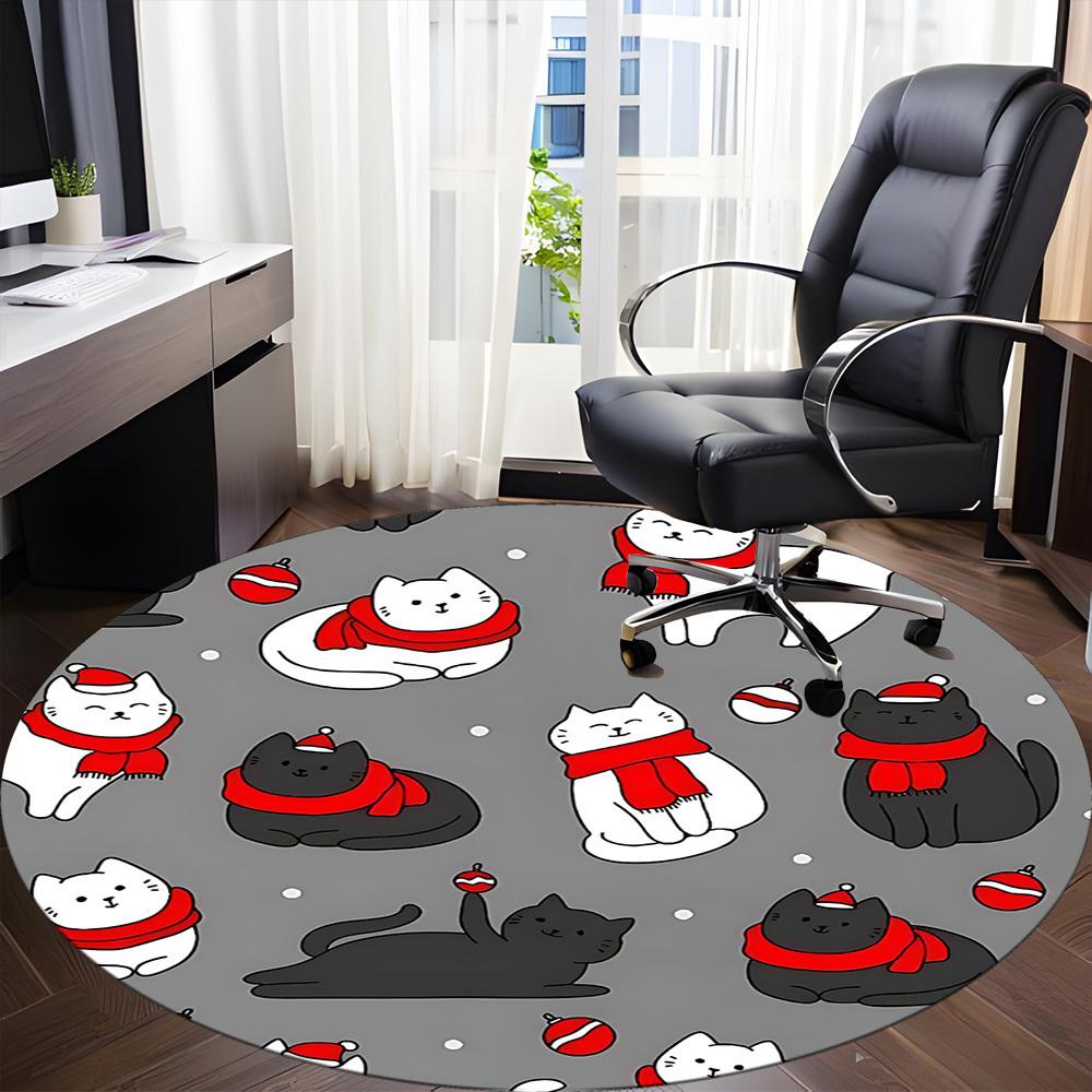 1pc Christmas Cats Office Round Area Rug, Under Office Chairs Bedroom Living Room Home Decor, Room Deco, Available in Various Sizes