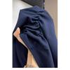Navy Blue Shoulder Short Sleeved T-shirt for Women's Summer New Design, Pleated Waist Cinched Round Neck Slim Fit and Slimming Short Top