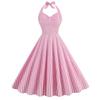 Women’s Mid-length Vintage-style Dress with a Flared Skirt, Pink Checked Pattern, Fitted Waist and Halter Neck