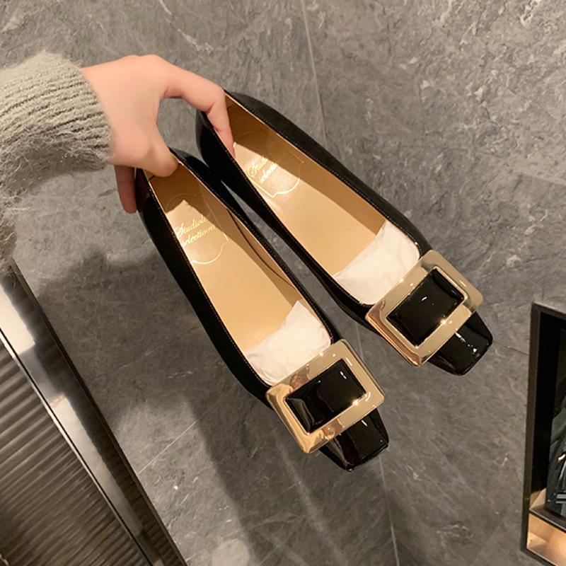 Spot second hair~ Grape mother has the same classic elegance, light mouth temperament, square head versatile high heel, thick heel and square buckle s