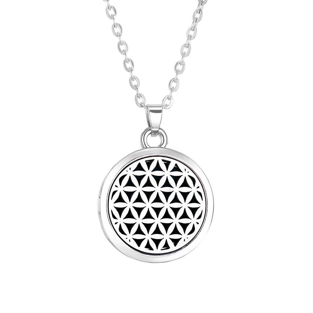 Stainless Steel Fashion Tree of Life Aromatherapy Necklace Essential Oil Diffuser Perfume Locket Pendant Women Jewelry Gift