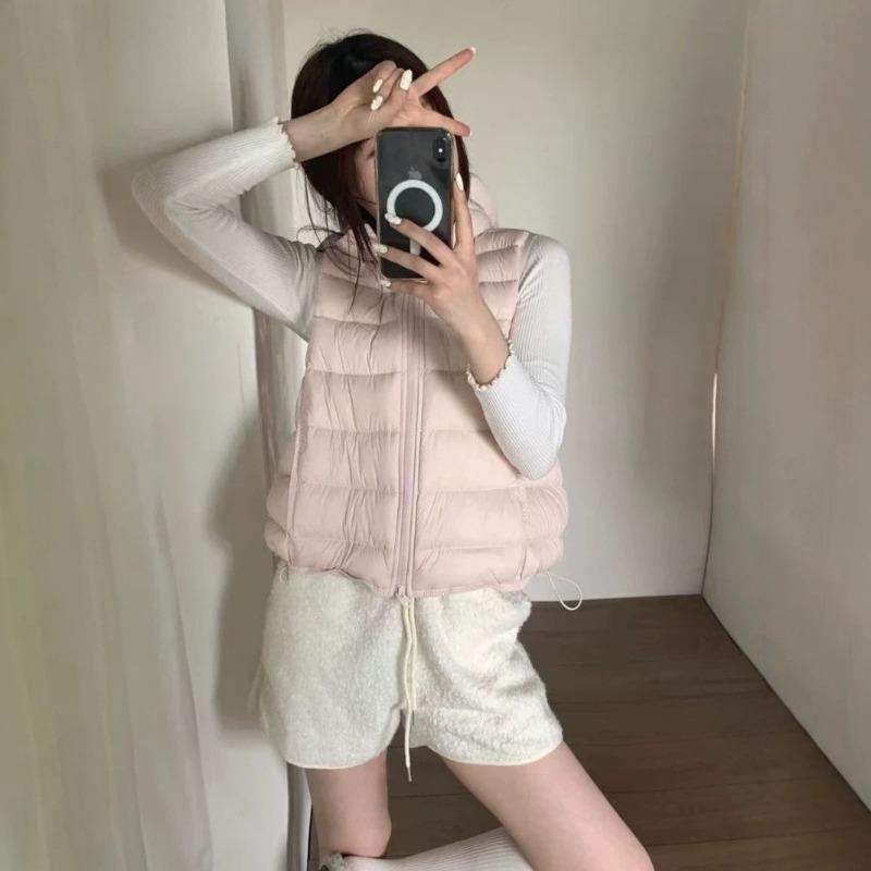 Ribs down vest women, autumn and winter new light and short stand-up collar down jacket, thin and warm outer vest