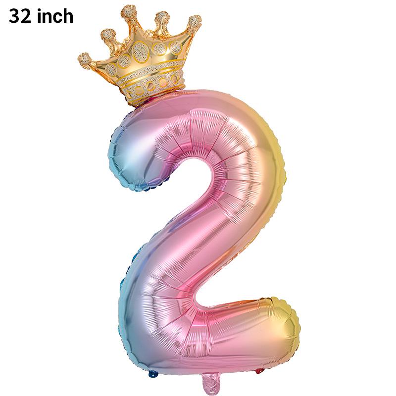 32-Inch Gradient Crown Number Foil Balloon for Children's Birthday Party Decorations