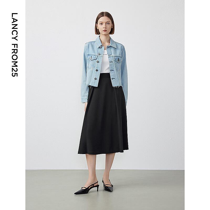 LANCY Hepburn Style Black A-Line Midi Skirt