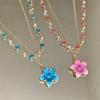 Flower Pendant Layered Necklace Gold Plated Colorful  Chain Choker Y2K Aesthetic Jewelry For Women