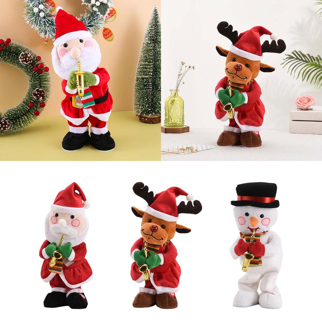 Electric Plush Toy Xmas Decor Christmas Decoration Decorative Desktop Ornament for Party Fireplace Centerpiece Home Shelf