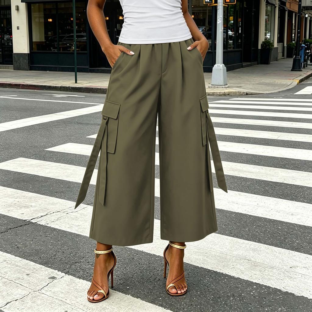Women High Waist Wide Leg Cargo Pants with Pockets Casual Loose Fit Utility Trousers for Everyday Wear