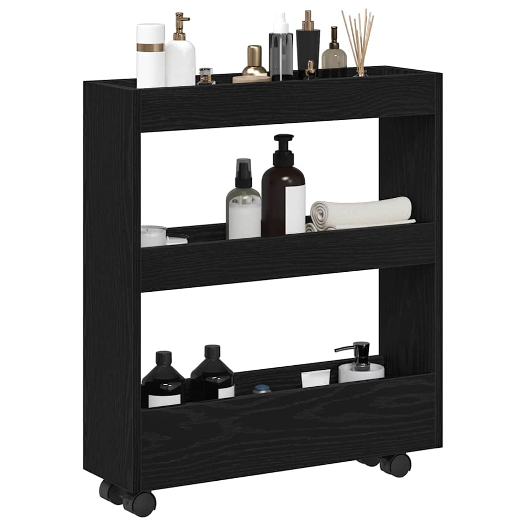 Narrow Storage Trolley Black Oak Effect