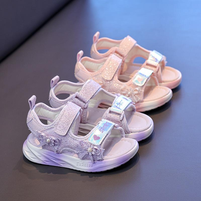 Girls Sandals Summer New Children's Shiny Princess Shoes Women's Treasure Beach Shoes Summer Sports Big Tide