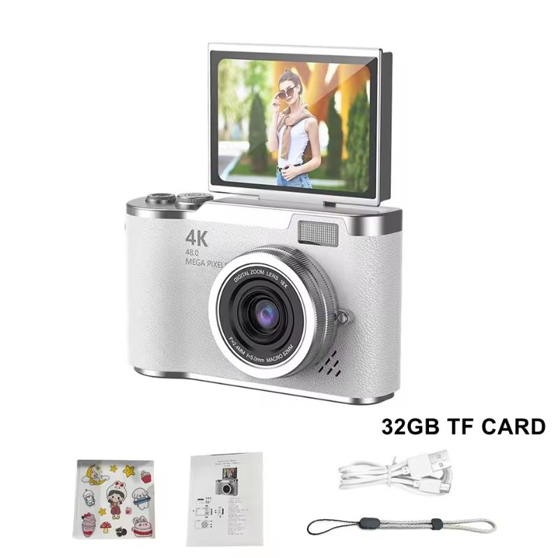 

4K Digital Camera 48Mp Resolution 8X Digital Zoom 180Fahrenheitlip Screen Selfie Camera Student Ccd 32GB TF CARD