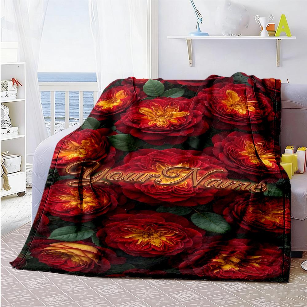 Rose Customize Your Name Blanket Lightweight Customizable Blanket Soft & Cozy Great for Livingroom Office Home Decor Office Chair