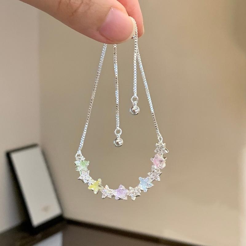Adjustable Shiny Star Bracelet Colorful Zircon Crystal Wrist Jewelry for Women Graduation Gift